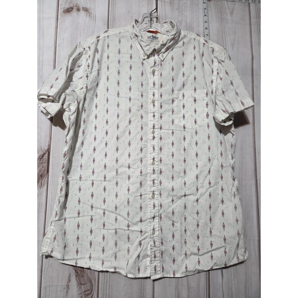 Urban Pipeline Shirt Mens 2XL White Purple Blue MaxFlex Short Sleeve Button Up